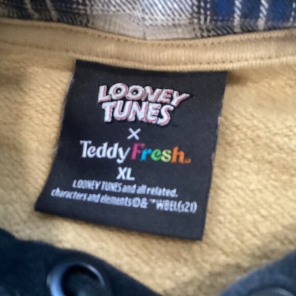 Looney Tunes X Teddy Fresh Hoodie Sweatshirt Mens Size XL Embroidered Colorblock - Picture 4 of 13